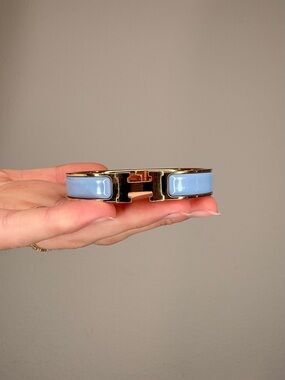Hermes H Clic Clac Bracelet in Blue and Gold